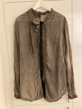 UMIT UNAL Silk Cotton Lace Lagenlook Blouse Shirt Top
